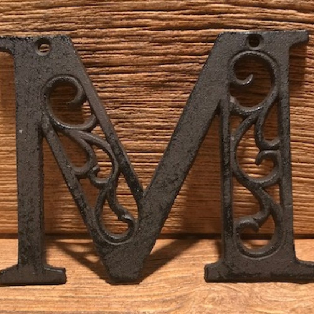 Cast Iron Letter "M" 4 5/8"tall Ornate Raw Cast Iron Ready to Paint 0184-0557-M